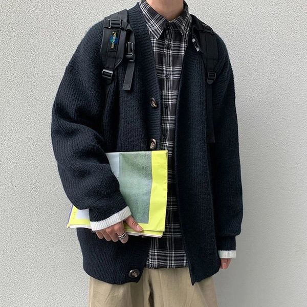 

men's jackets men cardigan autumn male outwear sweaters knit solid loose casual preppy style korean fashion knitwear coat pull homme, Black;brown