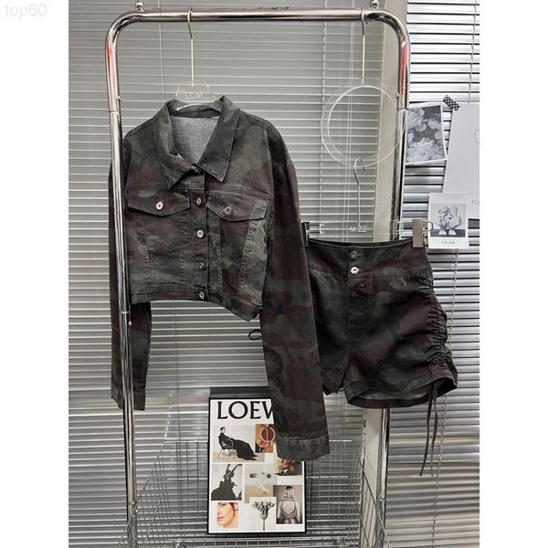

women's tracksuits designer new products in early autumn fashion brand camouflage suit shorts fashion jeans short jacket high waist leg, Gray