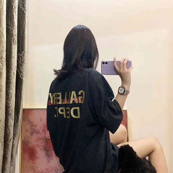 

designer trendy gallerydepts t shirts version washed high old bronzed letter angel skeleton men's women's sleeve, White;black