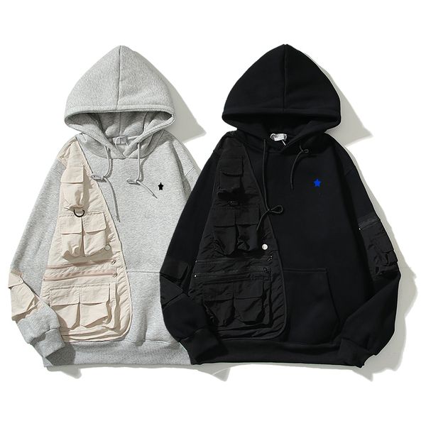 

hoodie tech new fleece nology cactus embroidery micro-standard remake deconstruction stitching beautiful tide hoodies sweater men and women, Black