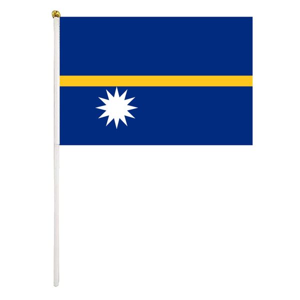 

nauru hand waving flags 14x21 cm polyester country banner with plastic flagpoles for parades sports events festival celebrations