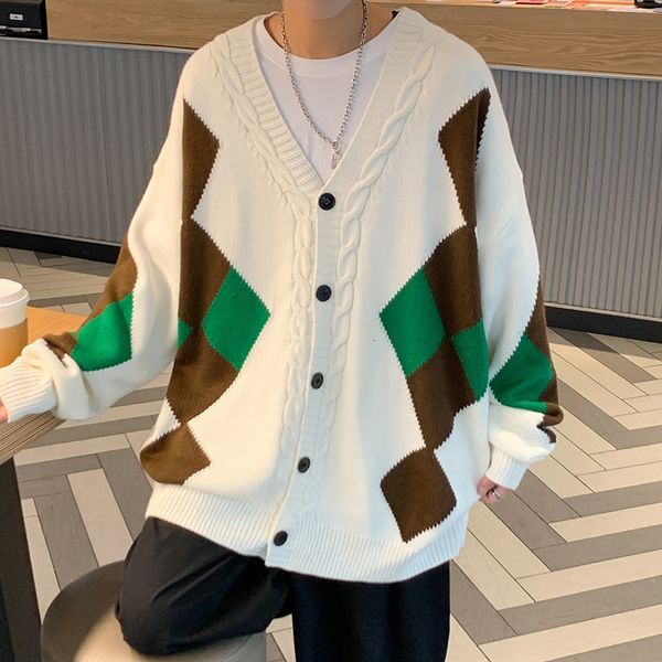 

men's jackets autumn male casual knit jacket korean men's knitted cardigan fashion plaid man oversized sweaters lll220826, Black;brown