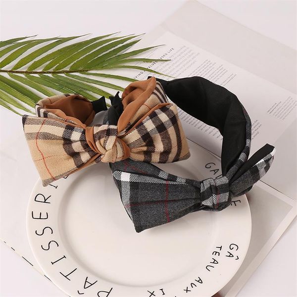 

2color retro simple temperament korean headband letters print grid pattern wide edge bowknot hair hoop designers women girls class287f, Silver