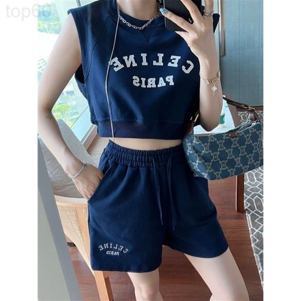 

women's tracksuits designer ce casual sports suit women's stickers embroidered letter shoulder vest 2022 summer high waist wide le, Gray