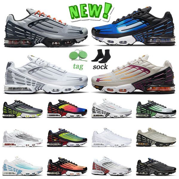 

2022 tn 3 plus running shoes silver blue neon rainbow multi white green and aqua graphy pack laser blue tiger bone black mens women tuned sn, White;red