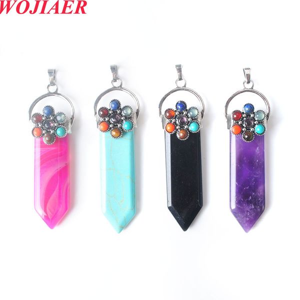 

WOJIAER Natural Turquoise Stone Pendant 7 Chakra Gems Point Sword Fashion Jewelry Accessories Gift BO983