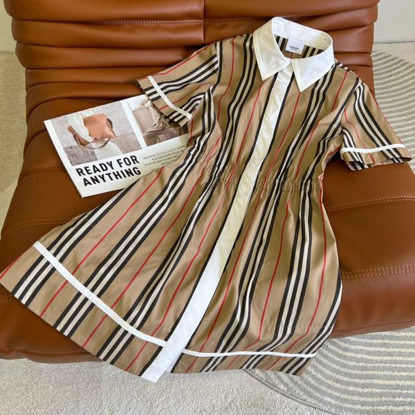 

casual dresses designer fashion brand 22 spring / summer new stripe splicing contrast lapel fashion dress women's short sleeves are thi, Black;gray