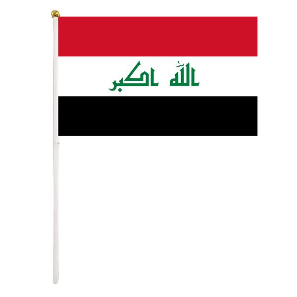 

iraq flag iraqi hand waving flags 14x21 cm polyester country banner with plastic flagpoles for parades sports events festival celebrations