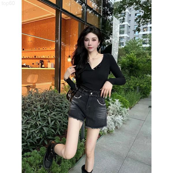 

women's hoodies & sweatshirts designer aw22ss early autumn new printed denim shorts are popular with fringe design super slim and fashi, Black