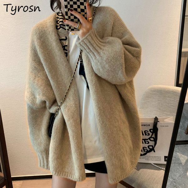 

women's fur faux fur women cardigan high street stylish elegant gentle knitwear baggy lazy retro ins temperament sweaters feminine aest, Black