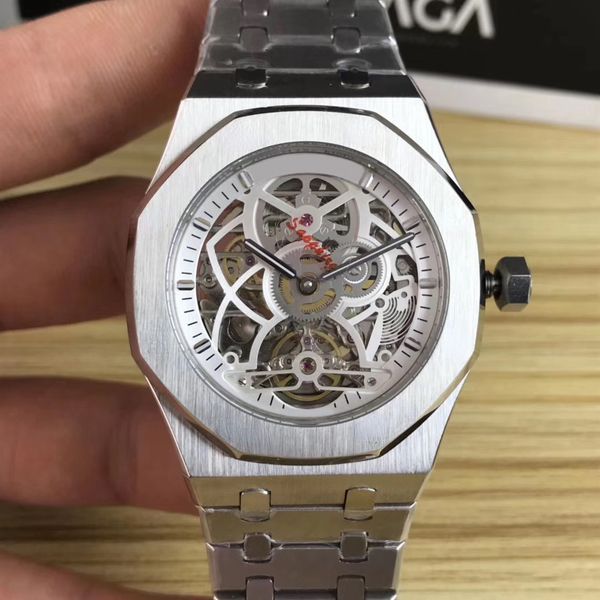 

men automatic mechanical watch rose gold tourbillion skeleton, Slivery;brown