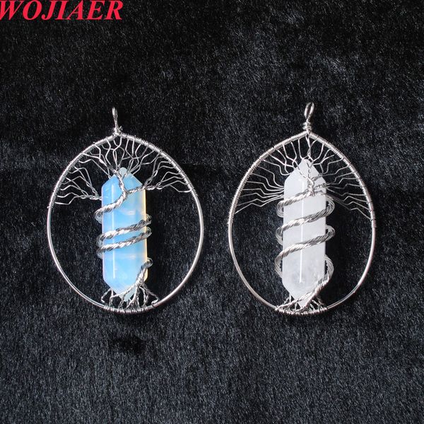 

wojiaer tree of life natural pendant stone silver color wire wrapped crystal bo969
