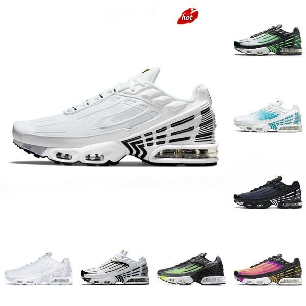 

sandals tn plus 3 tuned iii mens sports shoes laser leather airs blue white obsidian airs hyper violet deep parachute ghost green triple, Black