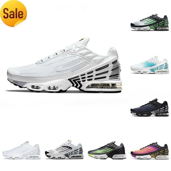 

brand sandals tn plus 3 tuned iii mens sports shoes laser leather airs blue white obsidian airs hyper violet deep parachute ghost green trip, Black