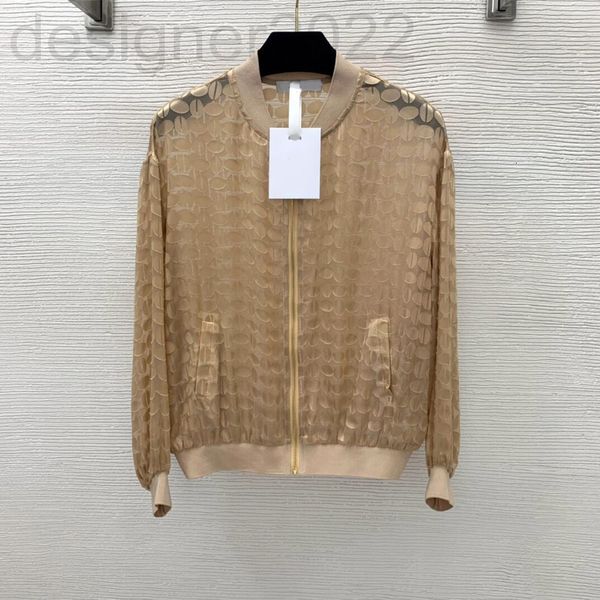 

women's jackets designer early autumn silk shirt fashion oval cut flower perspective thin coat zipper stand collar jacket baseball jack, Black;brown