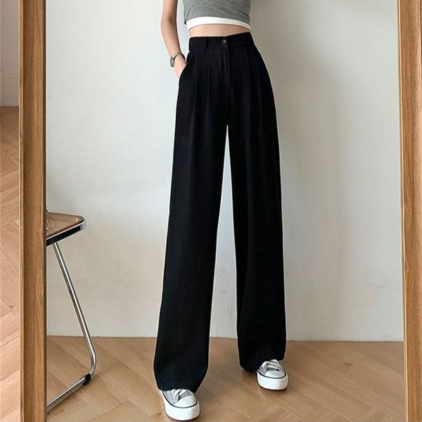 

lucyever spring summer women's wide leg pants loose high waist casual trousers woman korean style solid office straight pants l220826, Black;white
