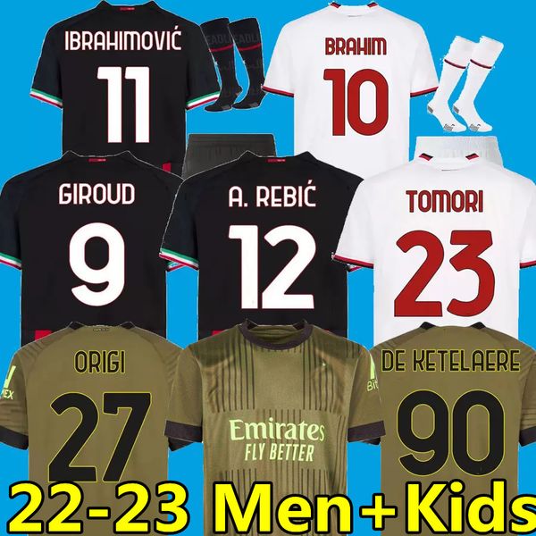 

22 23 soccer jerseys ac milans leao tomori ibrahimovic de ketelaere giroud origi football shirt 2022 2023 tonali kalulu rebic camiseta de fu, Black;yellow
