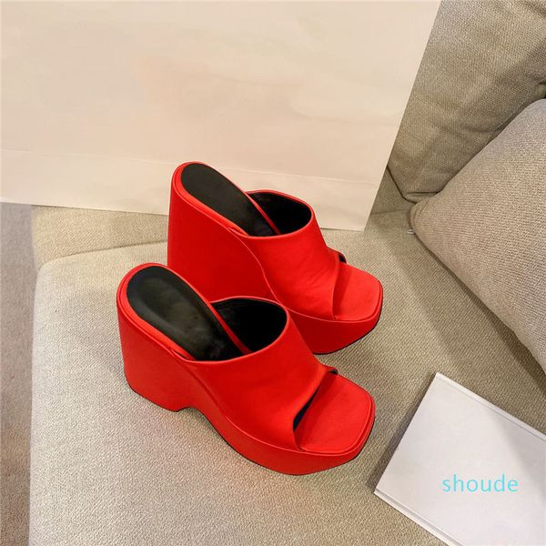 

2023 designer summer new sandals one piece silk satin platform wedge heel open toe platform sl, Black