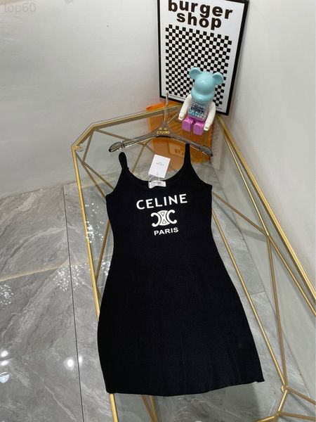 

casual dresses designer 2022 summer new triumphal arch adhesive letter suspender semi skirt thin knitted dress erx3, Black;gray