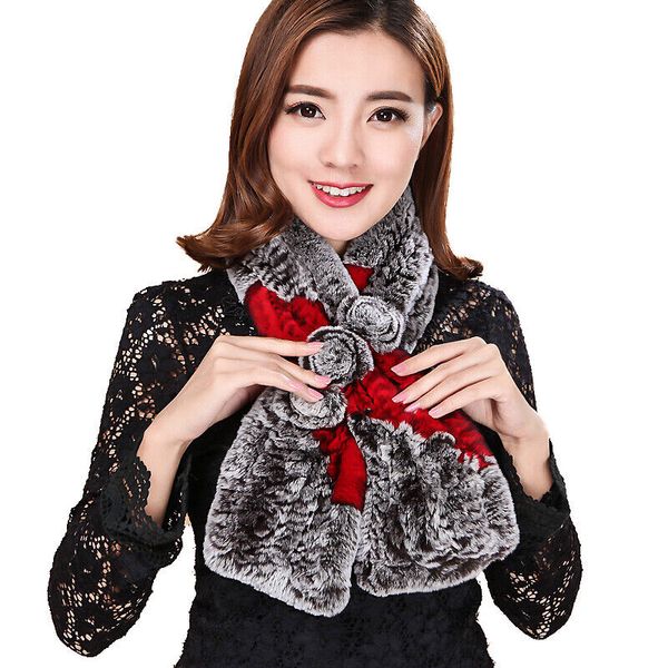 

women winter real rex rabbit fur shawls fishtail handmake knitted scarf warm soft, Blue;gray