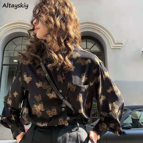 

women's blouses shirts shirts women loose print long sleeve vintage creativity korean style streetwear stylish chic feminino blouses al, White