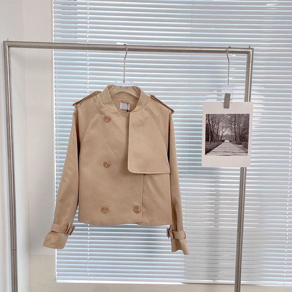 

personality button women jackets 2 colors luxury coats stand collar short trench coat girls outerwear, Black;brown