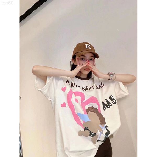 

women's hoodies & sweatshirts designer 2022 summer temperament design sense of niche round neck letter graffiti cupid print loose short, Black
