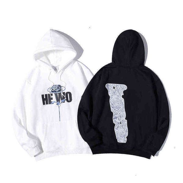

sweatshirts designer fashion hip hop stylist autumn winter high street vlones hoodie men's and women's sweater big v rose printing, Black