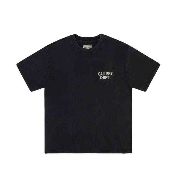 

designer trendy gallerydepts t shirts pocket used wash letter print summer sleeve high street fog loose couple men, White;black