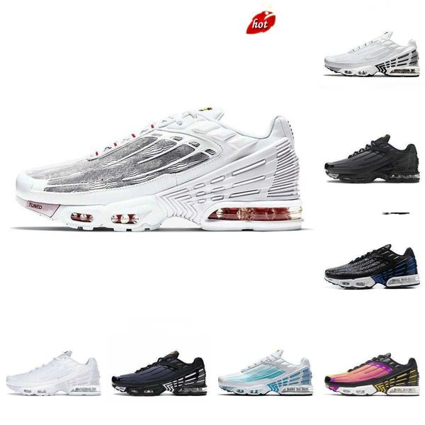 

sandals tn plus 3 tuned iii men sports shoes laser blue white leather tns requin obsidian hyper violet deep airs ghost green triple, Black