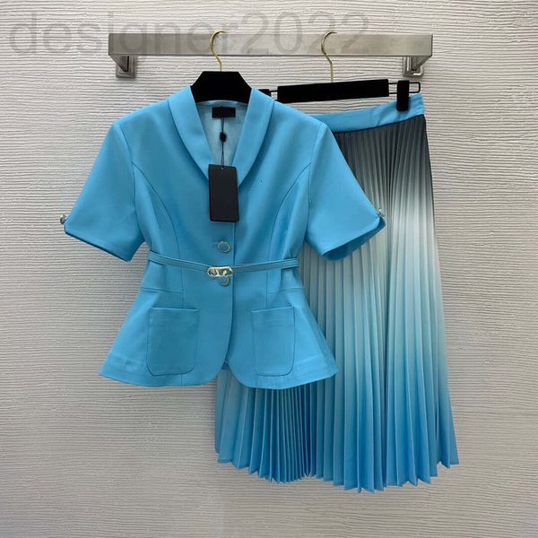 

women's tracksuits designer summer gradual color fashionable temperament short coat with halo dyeing and changing pleated skirt x9cw, Gray