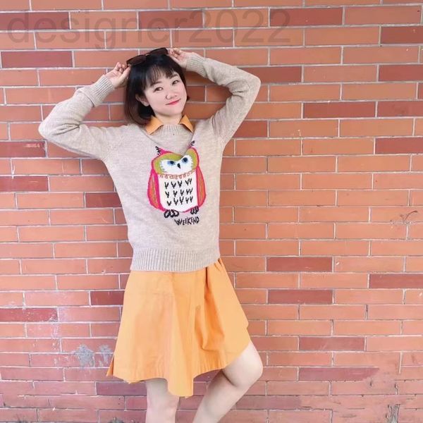 

women's knits & tees designer ootd maxm autumn jacquard owl pattern sweater round neck pullover long sleeve b194, White
