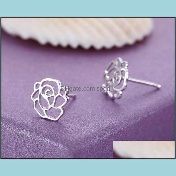 

stud earrings for women fashion rose ear shine jewerly drop delivery 2021 jewelry sport1 dh8jk, Golden;silver