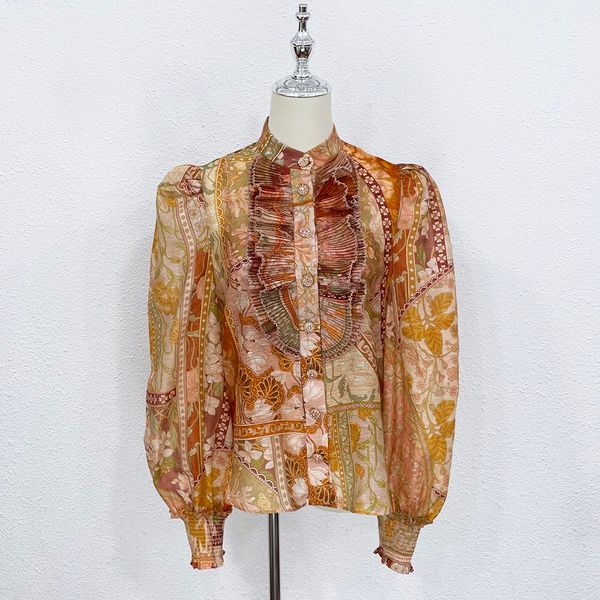 

women's blouses & shirts 22 palace style lantern sleeve floral print shirt, White