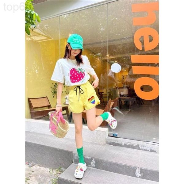 

women's shorts designer chao brand 22 spring / summer new niche design elastic waist drawcord adjustable rainbow love letter embroidere, White;black