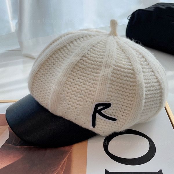 

casual warm pumpkin hat autumn and winter baseball caps embroidery hats designer outdoor new wool skin edge in early pure wool beret letter, Blue;gray