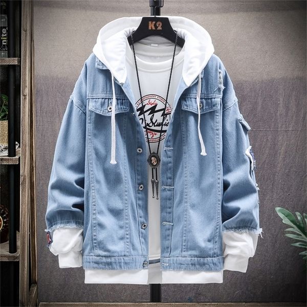 

men's jackets denim jacket mens hooded slim fit casual streetwear jean jackets long sleeve trendy outerwear autumn winter jacket coat f, Black;brown
