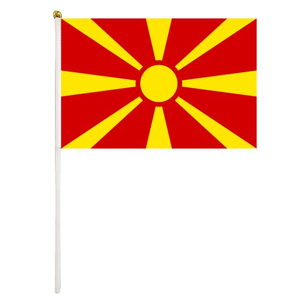 

macedonia hand waving flags 14x21 cm polyester country banner with plastic flagpoles for parades sports events festival celebrations