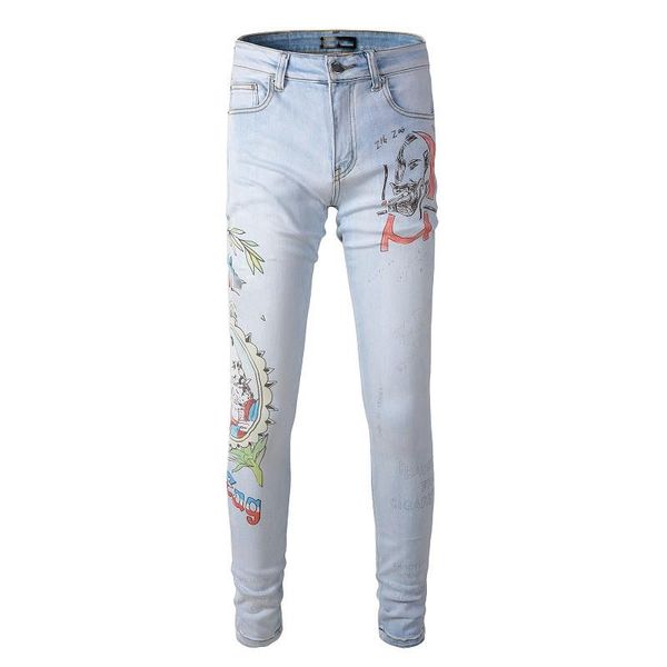 

new 2023 designer ami mens high street purple for embroidery pants womens oversize ripped patch hole denim straight fashion trousers, Blue
