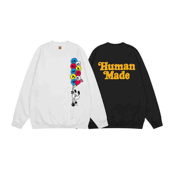 

men's hoodies sweatshirts human made crewneck pullover oversized print cartoon doll balloon cotton fleece men's women's 1 1 h, Black