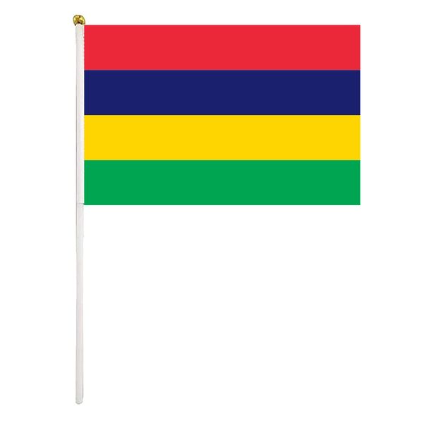 

mauritius hand waving flags 14x21 cm polyester country banner with plastic flagpoles for parades sports events festival celebrations
