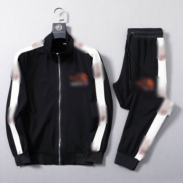 

men's trendy set letter embroidered casual sports jacket suits gym sportswear versatile breathable jogging sportswear, Black;blue