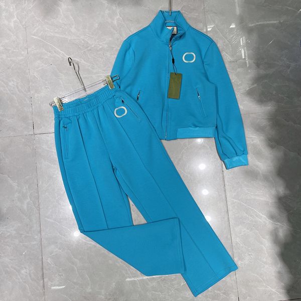 

sky blue women tracksuits fashion letters embroidery coats trousers winter fall long sleeve cardigan coat pants, Gray