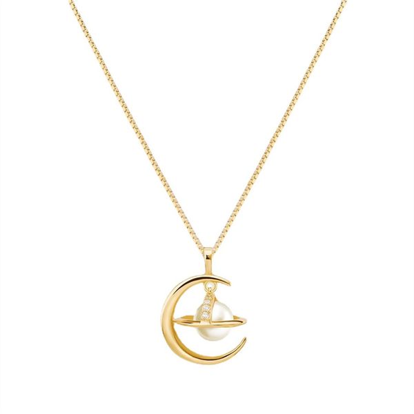

Daily Outfit Star Moon Planet Pendant Necklace For Women Shiny Zircon Pearl Choker Clavicle Thin Neck Chain