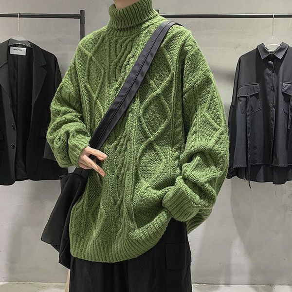 

men's sweaters high neck warm male thicken loose vintage sweater trend autumn winter solid color thick men 220826, White;black