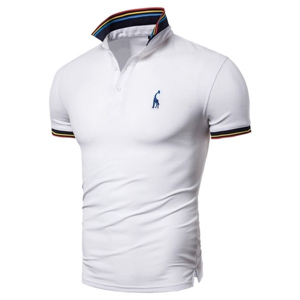 

men's polos drop summer cotton polo men solid deer embroidery short sleeve polo shirt men fashion polo giraffe mens shirts 220826, White;black
