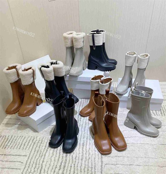 

designer women betty boots pvc rubber boot platform knee-high tall rain shoes outdoor ankle booties, Black