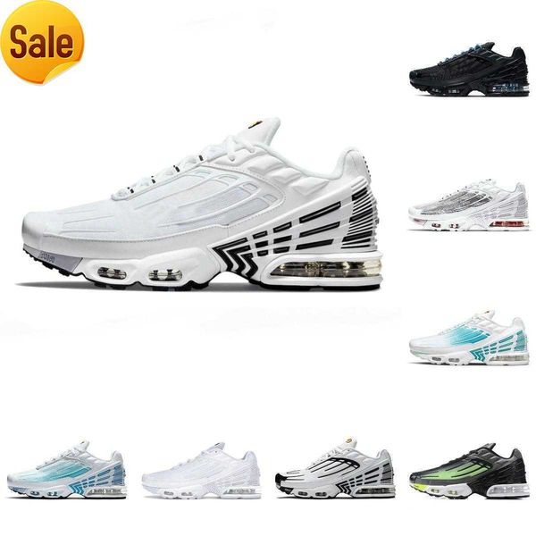 

brand sandals tn plus 3 tuned iii men sports shoes laser blue white leather aquamarine obsidian hyper violet deep parachute ghost green trip, Black