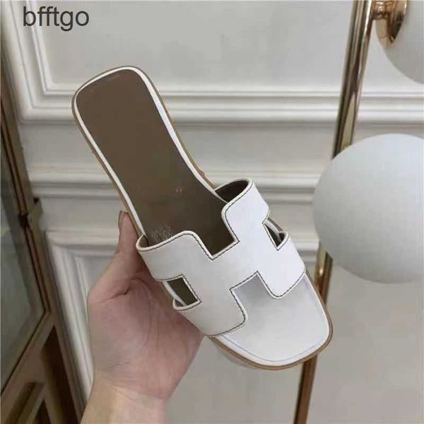 

designer herme slippers high version h women 2022 new versatile fashion rhinestone flat bottomed htype sandals leather beach sanda mcx8, Black
