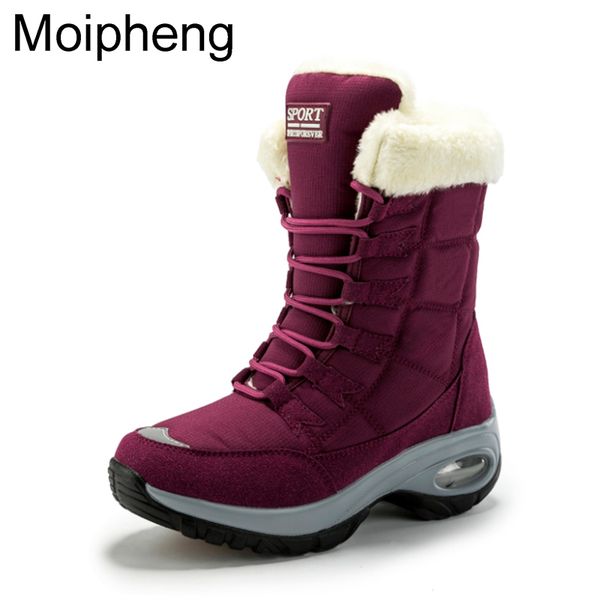 

boots moipheng women winter keep warm quality mid-calf snow ladies lace-up comfortable waterproof booties chaussures femme 220826, Black
